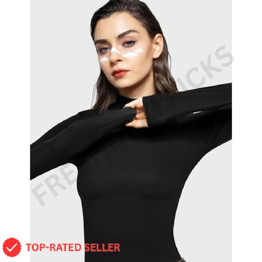 Mock Turtleneck Long Sleeve Tee Slim Fit Y2K Chic Minimal Basic Top - Picture 6 of 8